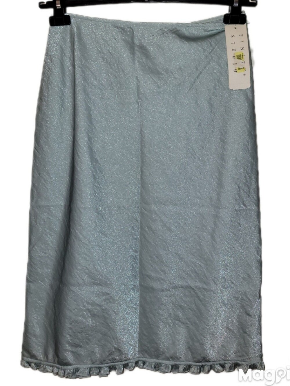 Vintage Finity Studio Sea Mist Shimmer Midi Sz 8 Skirt Delicate Ruffled Hem NWT